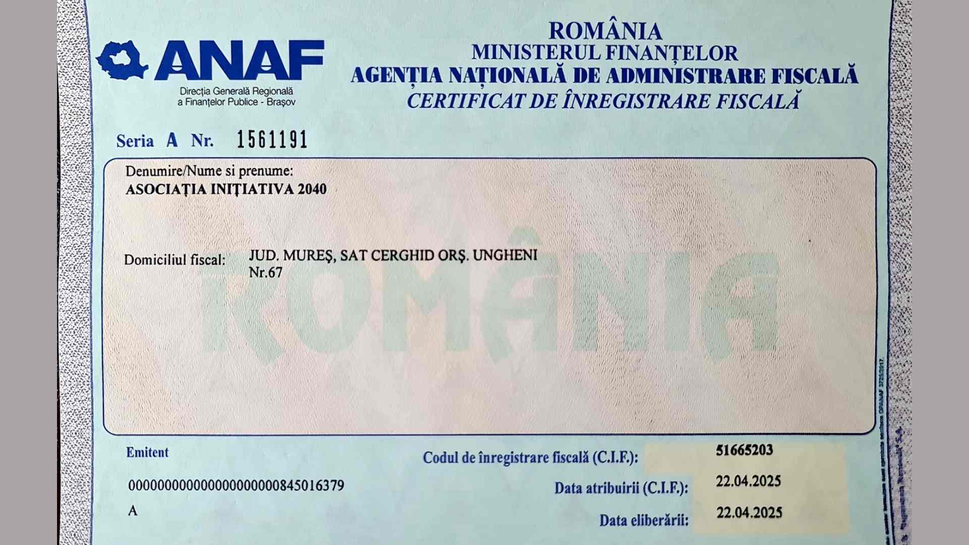 Actul oficial – Asociația Inițiativa 2040
